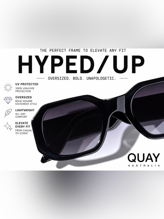 QUAY Women’s Hyped Up Oversized Square Sunglasses UV Protected Shades NWT